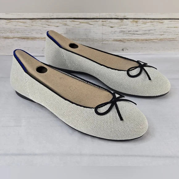 Rothy's The Ballet Flat Bow Accent Round Toe Diamond Metallic Women's Size 8.5 - Picture 1 of 14